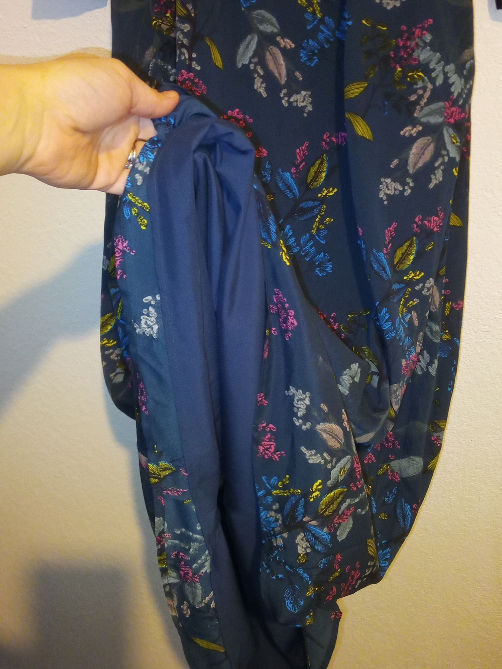 Banana Republic Navy Floral-Print Dress with Teal & Yellow Accents